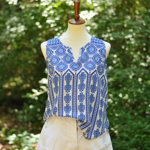 Glam- Printed Blue and White Tank Blouse- Size M